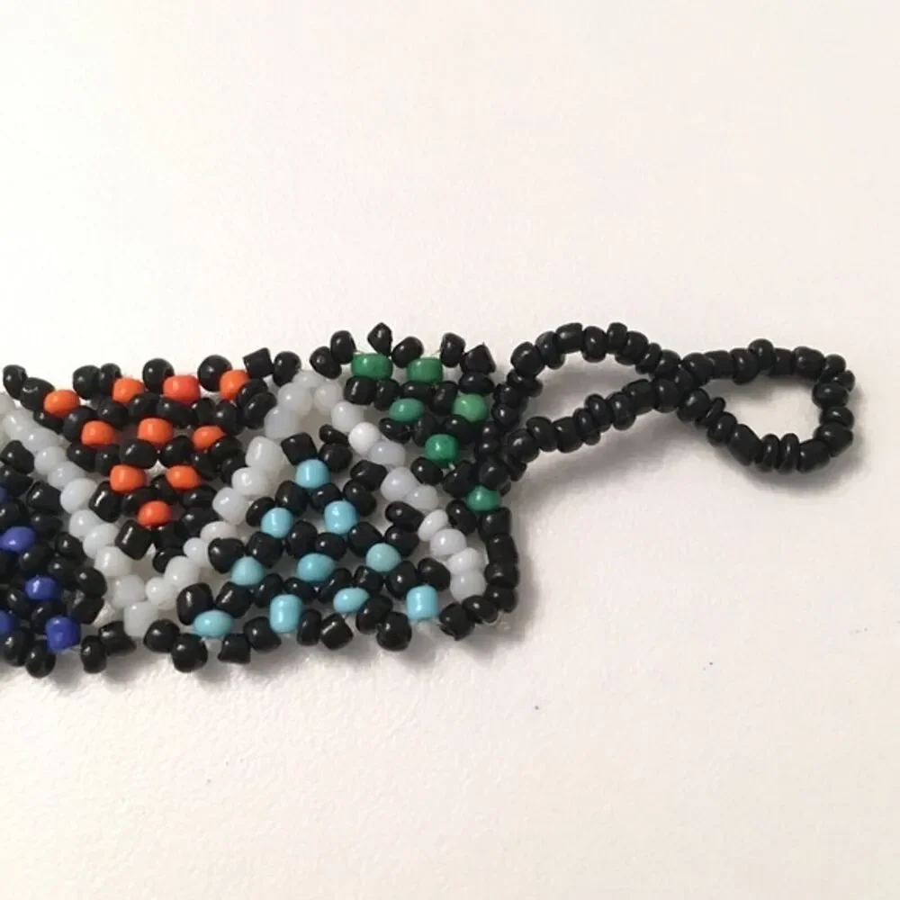 Hand‎ Beaded Mexican Huichol Bracelet Colorful Multicolor Zig Zag Rainbow